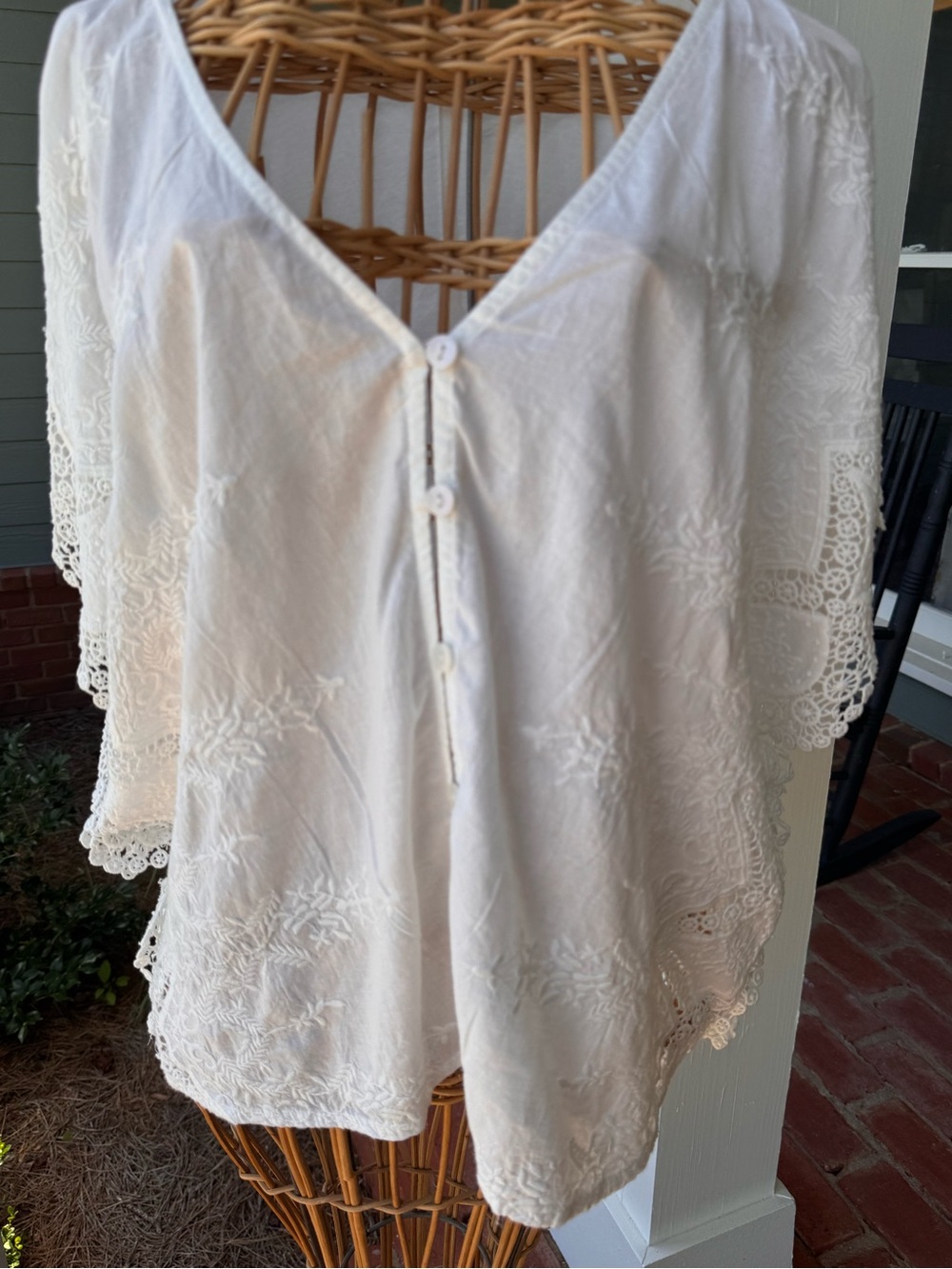 Anthropologie White Embroidered Lace Oversized Blouse Large